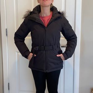 North Face winter parka belted at waist, small